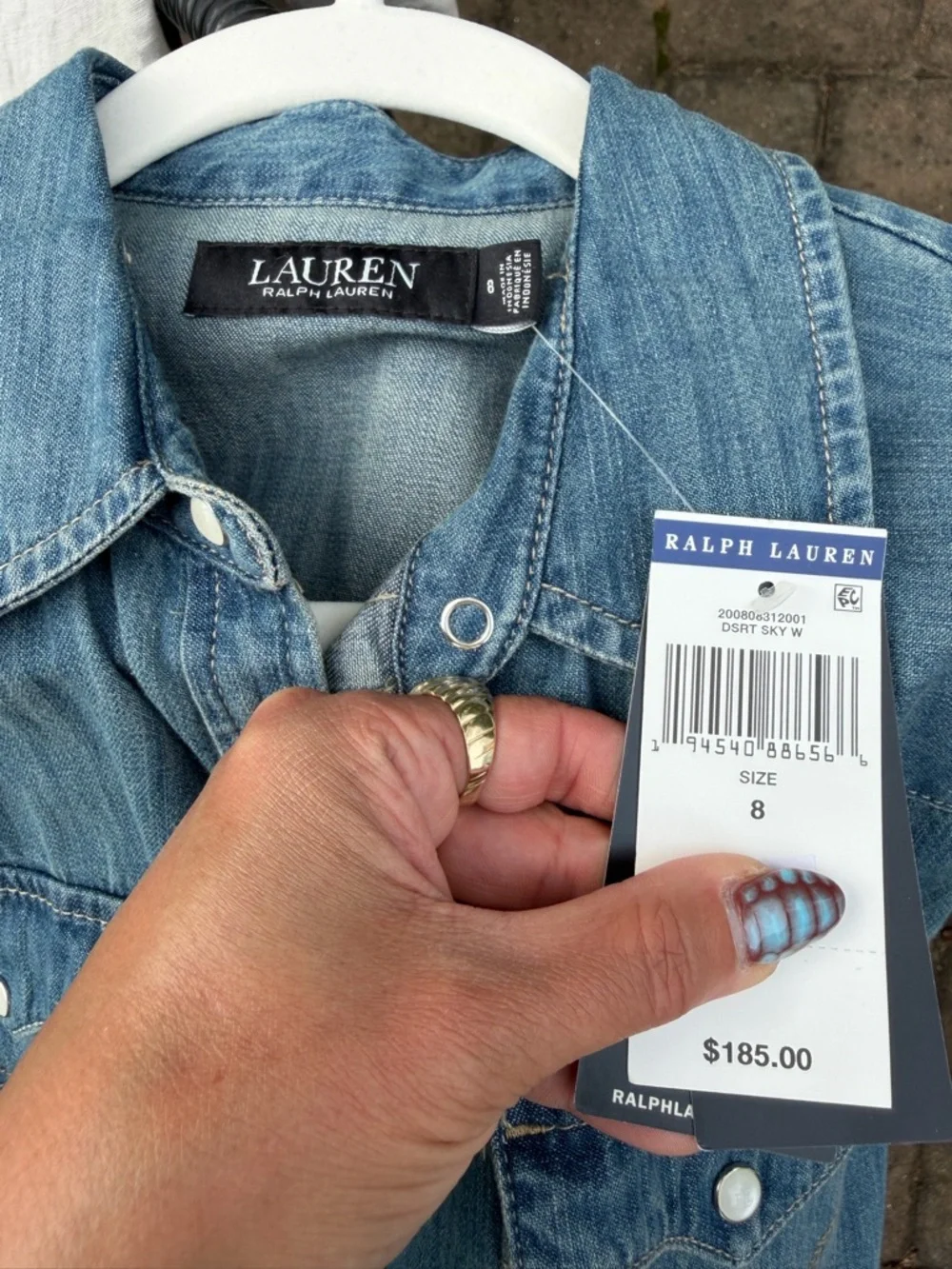 NWT Ralph Lauren Western Denim Pearl Snap Dress in Desert Sky chambray sz 8 - Picture 3 of 12